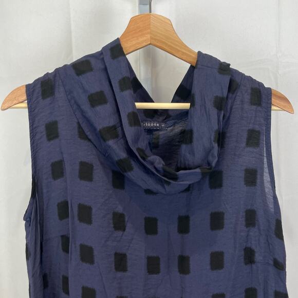 CUT LOOSE S Cowl Neck Tunic Top Sleeveless Pullover Square Patch Purple Black - Picture 5 of 12